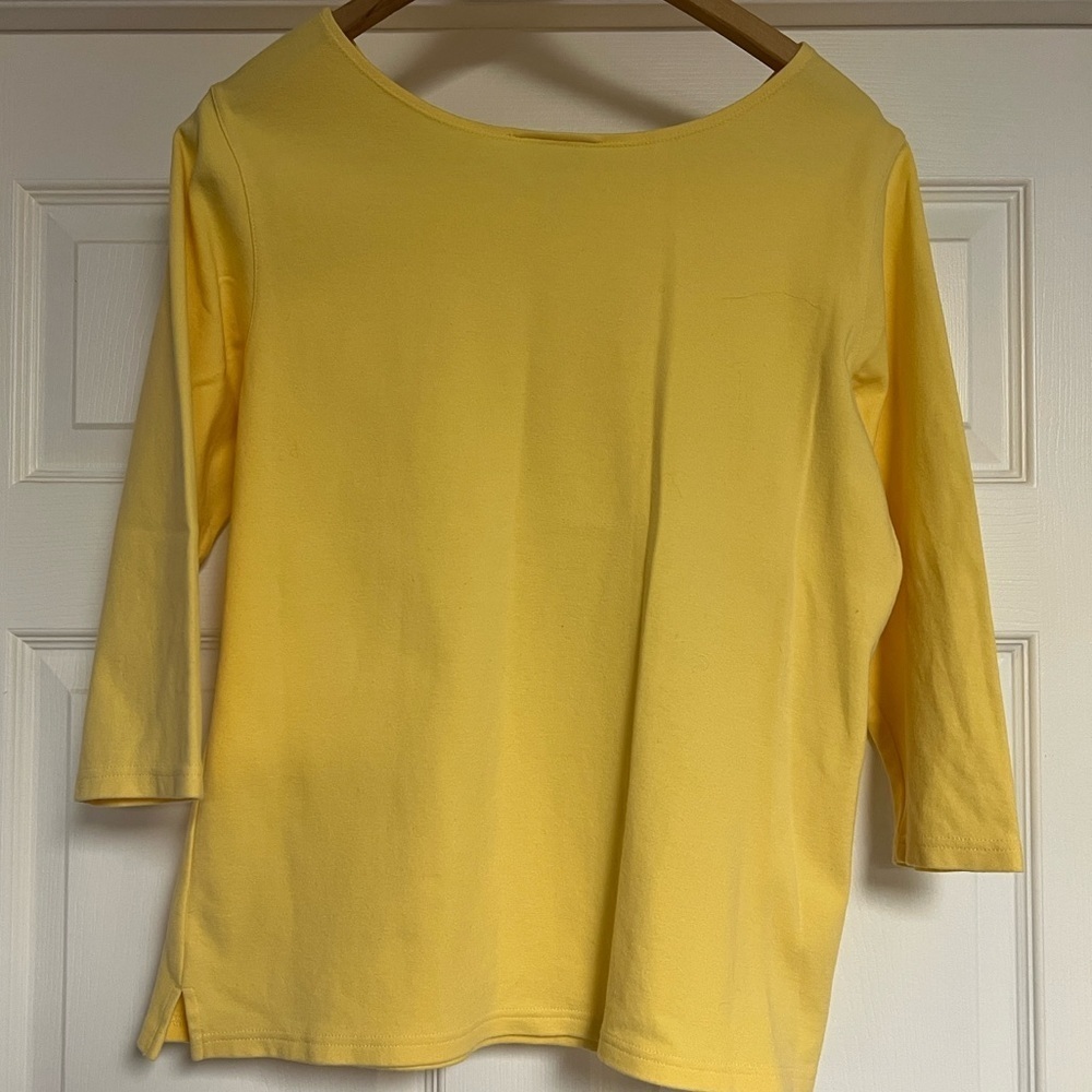 Talbots Yellow Scoop Neck Tee 3/4 Length Sleeve Length Size: Large - Picture 4 of 6